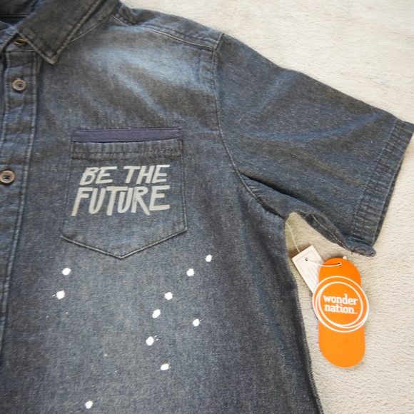 Wonder Nation Be The Future Denim Paint Splattered Shirt Big Boy XXL (18) Casual - Picture 3 of 11